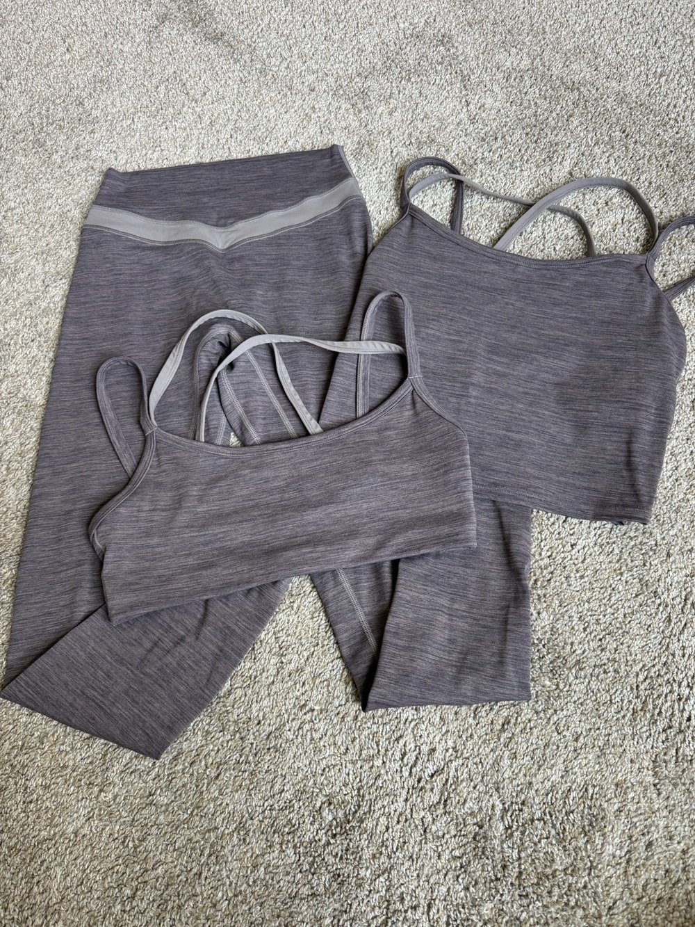 Vitality Daydream River Rock Leggings, Bra & Top Set - Grey Marled, Small